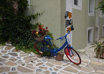 Blue street on the greek island of Samos in summer