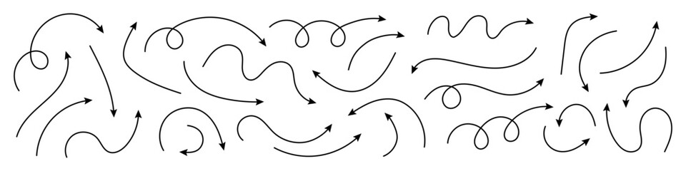 Wall Mural - curved arrows. set of vector hand drawn arrows. collection of pointers.