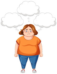 Sticker - Depressed overweight woman with speech bubbles