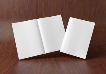 Wall Mural - white blank a4 magazine mockup isolated on wood 3d rendering