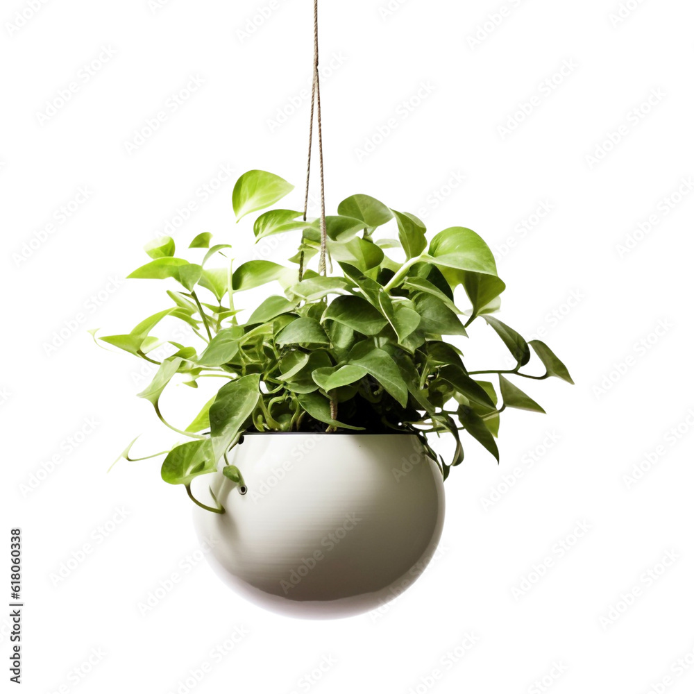 Beautiful plant hanging in white ceramic pot isolated on transparent ...