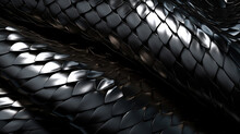 3d Render, Abstract Background With Black Snake With Metallic Scales Texture