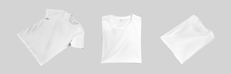 Poster - Mockup of a white men's t-shirt laid out and folded for design, pattern, print. Set