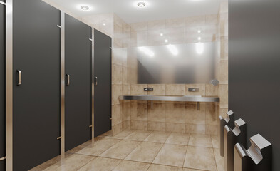 Wall Mural - Contemporary interior of public toilet. 3D rendering.