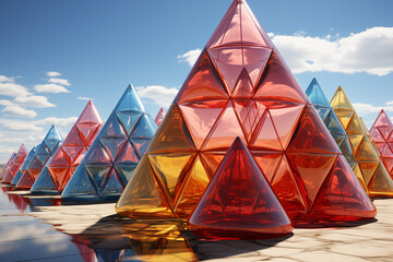 Aufkleber - The Pyramids of Giza in this artwork are reimagined as abstract and inflated geometric forms.   Generative AI technology.