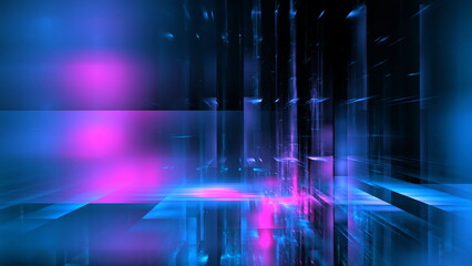 Fototapete - New digital technology background, dark neon light, motion blur, fantastical glow. 3d render