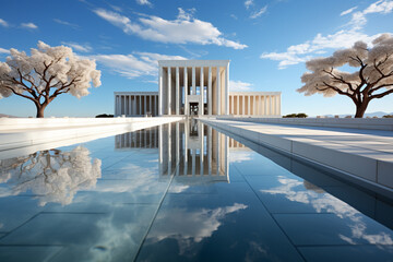 Poster - In this artwork, the Parthenon is portrayed through a mix of abstract and minimalist styles.  Generative AI technology.
