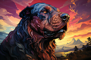 Aufkleber - This abstract artwork of the Great Sphinx presents a unique interpretation of the iconic monument. The image uses bold and fluid brushstrokes, blending vibrant colors  Generative AI technology.