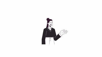 Fototapete - woman recommend opinion bw animation. animated character asian female office worker. monochrome 2d f