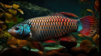 Wall Mural - Underwater shot in the lake. Wild animal. Fish in natural habitat on nice background