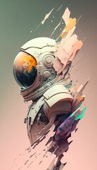 Wall Mural - AI generated illustration of a spaceman in a futuristic suit and helmet soaring through space