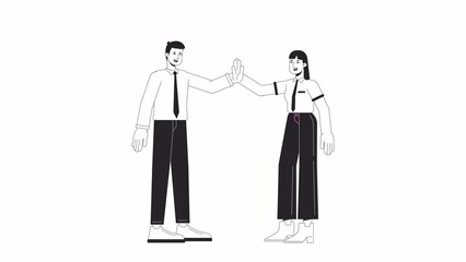 Fototapete - teamwork businesspeople bw animation. animated characters colleagues giving high five. monochrome 2d