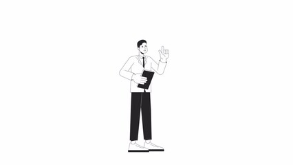 Fototapete - male project manager bw animation. animated character professional business man standing. monochrome