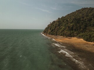 aerial view of andaman sea coastline on koh lanta in krabi, thailand