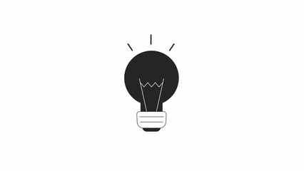 Fototapete - Animated bw light bulb. Black and white thin line icon 4K video for web design. Bright lightbulb. Having idea isolated monochromatic flat object animation with alpha channel transparency