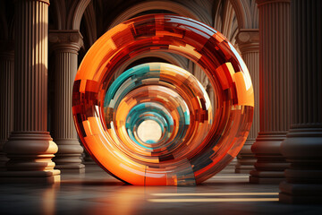 Aufkleber - An abstract sculpture inspired by a Roman Colonnade, employing geometric forms and materials to evoke the timeless beauty Generative AI technology.