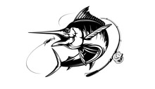 Marlin Fishing Logo Vector; Illustration. Swordfish Fishing Emblem Isolated. Ocean Fish Logo. Saltwater Fishing Theme.