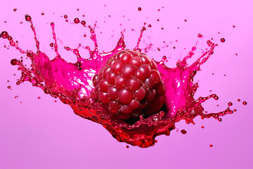 An abstract surreal photograph of a Boysenberry splashed in bright paint, symbolizing freshness and health. Generative AI technology.