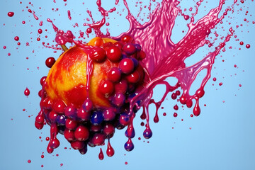 Aufkleber - An abstract surreal photograph of a Mulberry splashed in bright paint, symbolizing freshness and health. Generative AI technology.