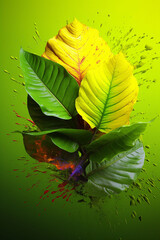 Aufkleber - An vibrant image of a Kratom (Mitragyna speciosa) splashed in bright paint, Generative AI technology.