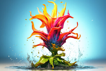 Poster - An vibrant image of a Mandrake (Mandragora officinarum) splashed in bright paint,  Generative AI technology.