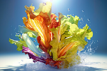 Aufkleber - An abstract surreal photograph of a Wild lettuce (Lactuca virosa) splashed in bright paint,  Generative AI technology.