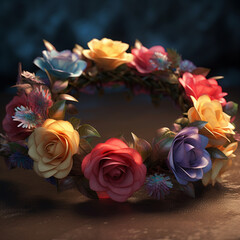Aufkleber - An image of a flower crown adorned with roses in various colors, creating an elegant and romantic aesthetic.  Generative AI technology.