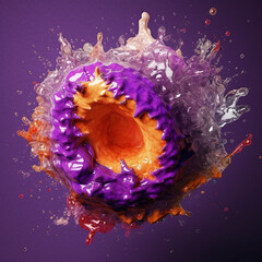 Fototapete - An abstract surreal photograph of a Amethyst splashed in bright paint. Generative AI technology.