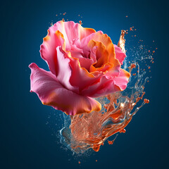 Poster - An abstract surreal photograph of a Rose quartz splashed in bright paint. Generative AI technology.
