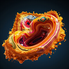 Aufkleber - An abstract surreal photograph of a Agate splashed in bright paint.  Generative AI technology.