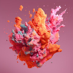 Fototapete - An abstract surreal photograph of a Rhodonite splashed in bright paint.  Generative AI technology.