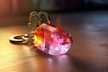 Poster - An image capturing a crystal keychain, featuring a small tumbled stone or a raw crystal, serving as a portable source of positive energy and protection. Generative AI technology.