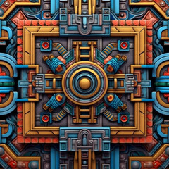 Poster - A close-up shot of Aztec geometric patterns, inspired by the ancient civilization of Mexico, showcasing intricate and symmetrical designs incorporating symbols  Generative AI technology.