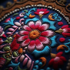 Poster - An artistic photo displaying Ukrainian embroidery, characterized by intricate and colorful patterns stitched onto fabric.  Generative AI technology.