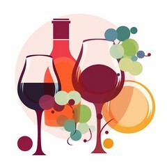 AI generated illustration of an arrangement of wine and grapes for drinks laid out on a table