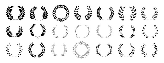 Wall Mural - laurel wreath collection. set of black laurel wreath brunch decoration. black vintage laurel wreath 