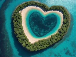 A top view of heart-shaped island in ocean