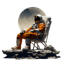 Astronaut Sitting In A Chair, Spaceman Rest, Isolated On White Background, Generated Ai	