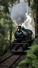A Steam Locomotive In A Green Beech Forest
