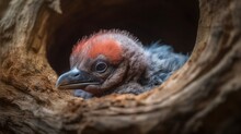  A Close Up Of A Bird In A Tree Trunk With A Blurry Background.  Generative Ai