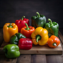 Wall Mural - bell pepper on wood table