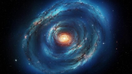 The center of the galaxy. Flight to the blue spiral galaxy.