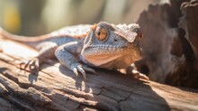  A Close Up Of A Lizard On A Tree Branch With A Blurry Background.  Generative Ai