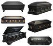 set of black coffins on a transparent background, Generative AI