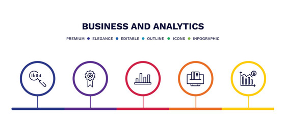 Canvas Print - set of business and analytics thin line icons. business and analytics outline icons with infographic template. linear icons such as search analytics, achievement, bar stats, online payment, profit