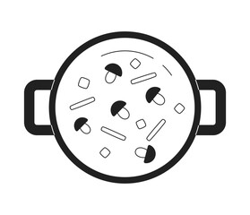 Fototapete - Top view on vegetables in pot monochrome flat vector object. Boiling soup. Editable black and white thin line icon. Simple cartoon clip art spot illustration for web graphic design