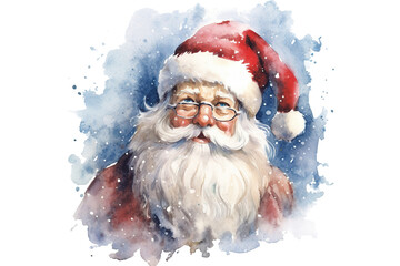 Wall Mural - Watercolor Christmas cute Santa on white isolated PNG 