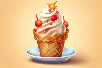 Wall Mural - Delicious beautiful ice cream on bright background, Ai generated