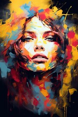 Wall Mural - Abstract Art-inspired portrait of a vibrant woman. Surreal portrait of beautiful woman. Colorful hair. Unusual color work. digital art. Illustration of beautiful young woman. Generative Ai.