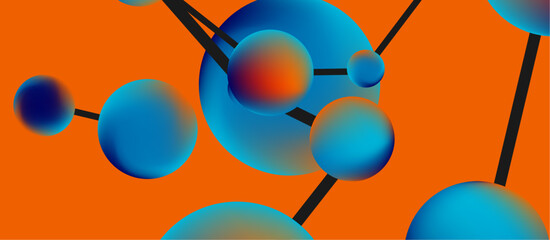 Poster - Line points connections geometric landing page background. Fluid circles and spheres with liquid gradients. Vector Illustration For Wallpaper, Banner, Background, Card, Book Illustration, landing page